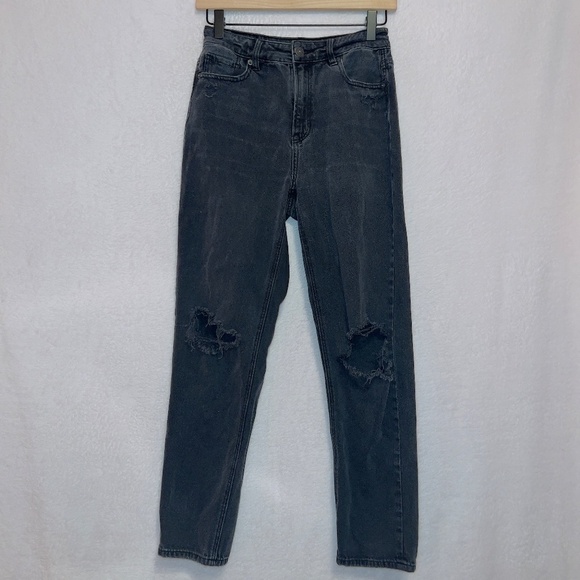 American Eagle AE Black Wash Denim High Rise Mom Straight Jean size 0 - Picture 1 of 7